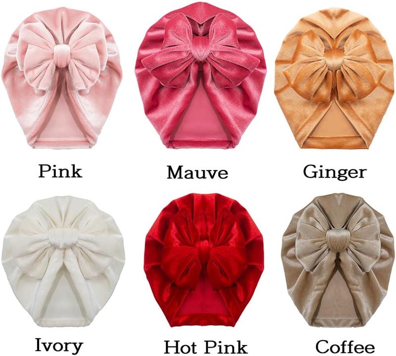 Esumun Baby Girls Hair Bow Turban Hat 6PCS Set, Top Bowknot Head Wrap Beanie India Caps for Infant Toddlers - Image 3